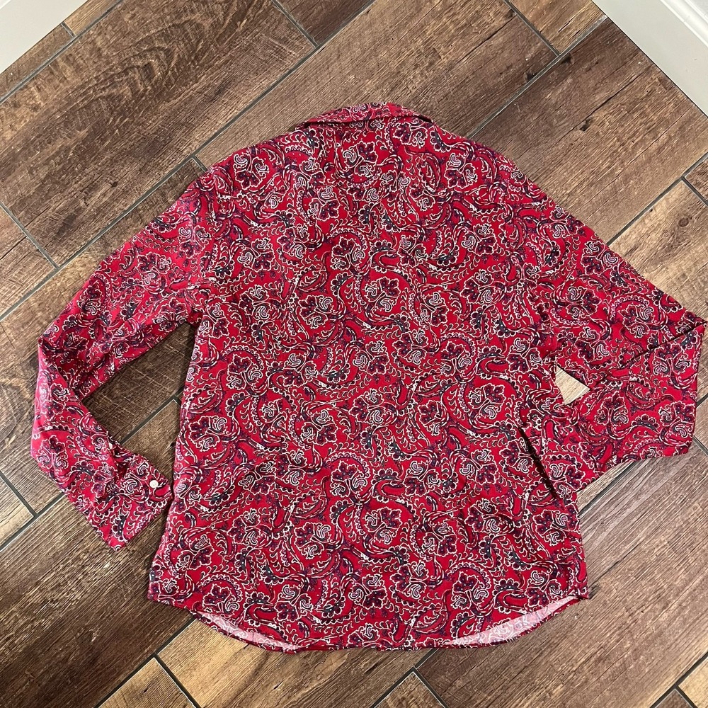 Chaps Button Up Shirt Womens Large Red Paisley No Iron Long Sleeve Blouse Top - Picture 6 of 10